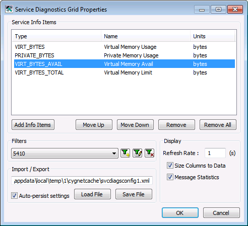 Service Diagnostics Grid Properties